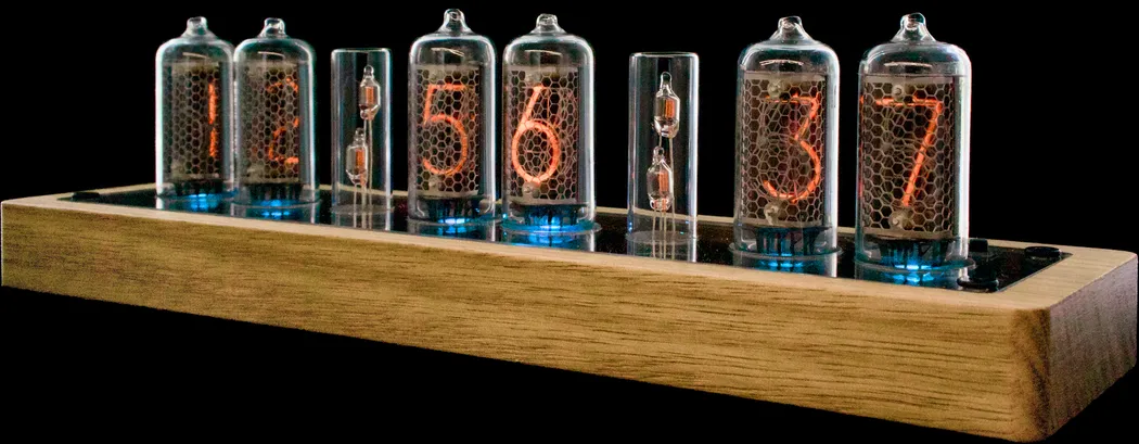 NIX6 Nixie tube clock in natural Tasmanian Oak